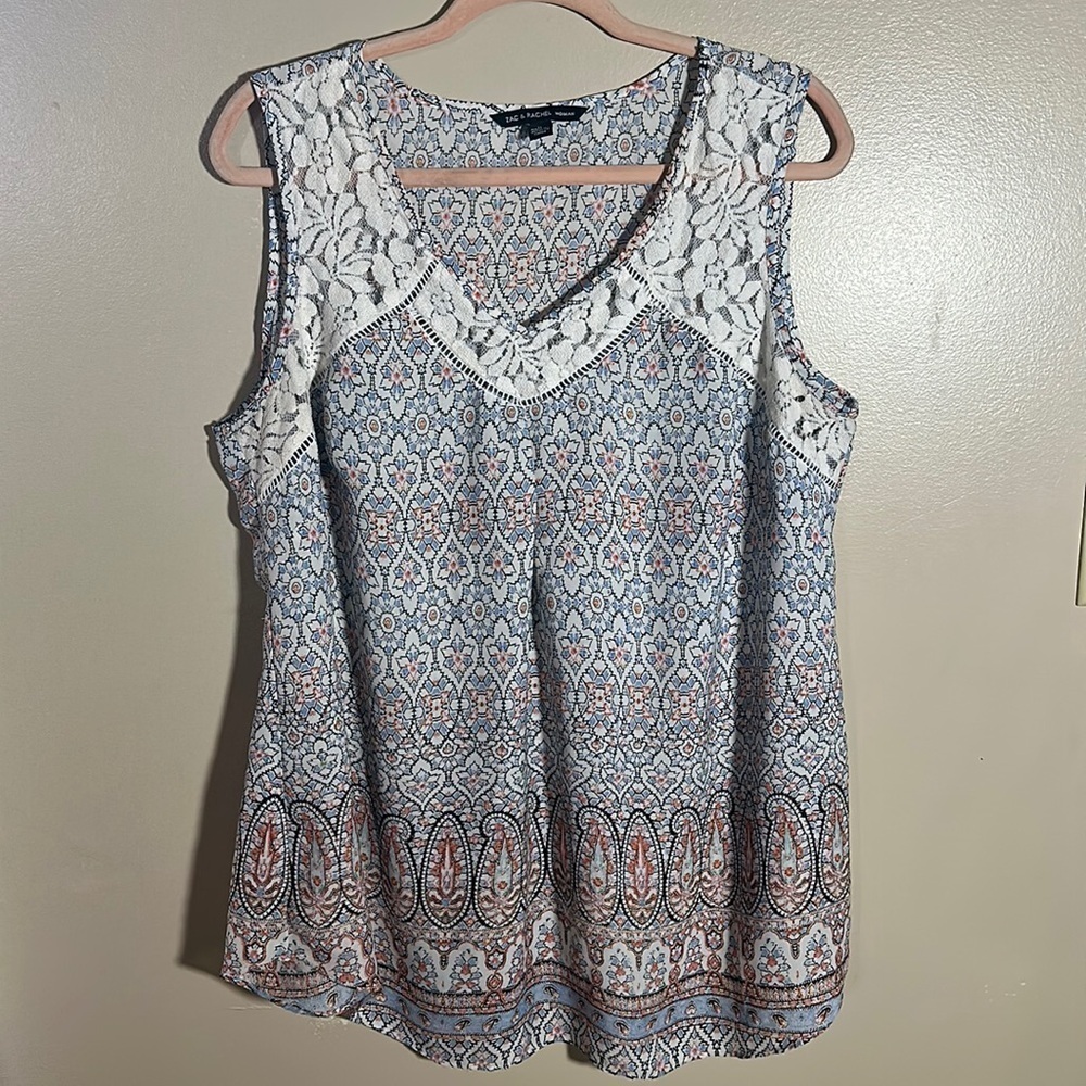 Zac & Rachel‎ Paisley Lace Trim Career Top | 1X